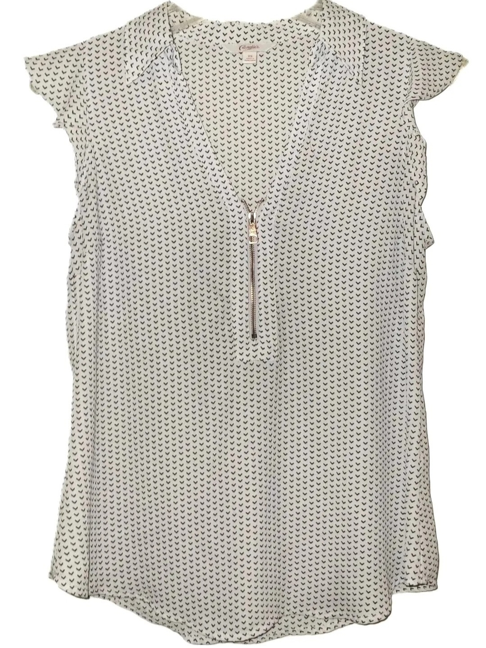 Candie's White Black-Print Zip Front Cap-Sleeve Camisole